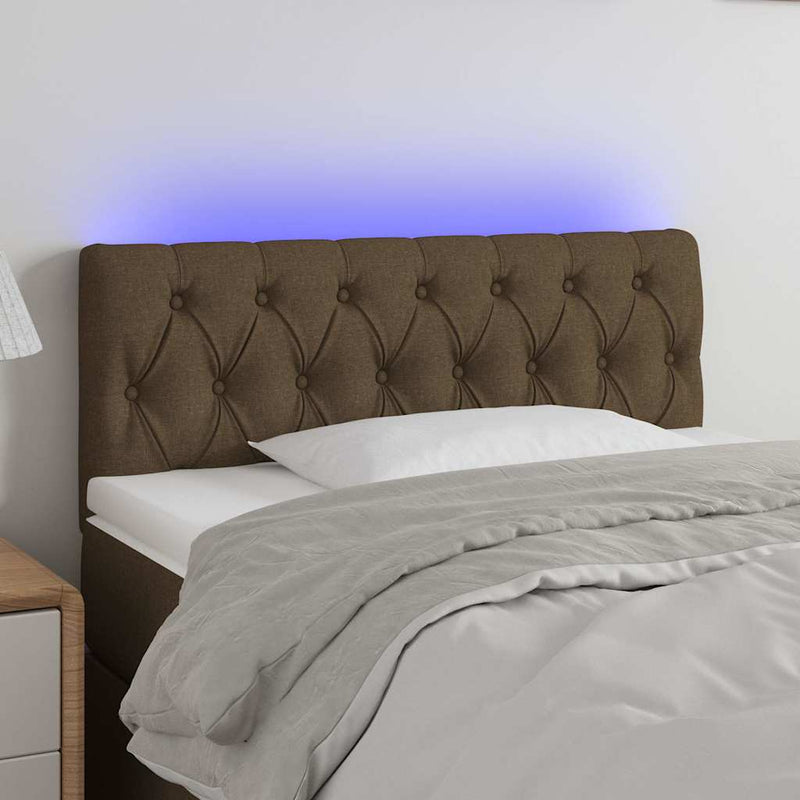 Tăblie de pat cu LED, maro închis, 100x7x78/88 cm, textil