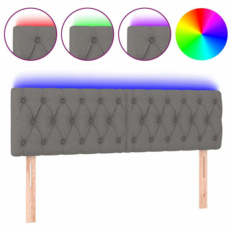 Tăblie de pat cu LED, gri închis, 144x7x78/88 cm, textil