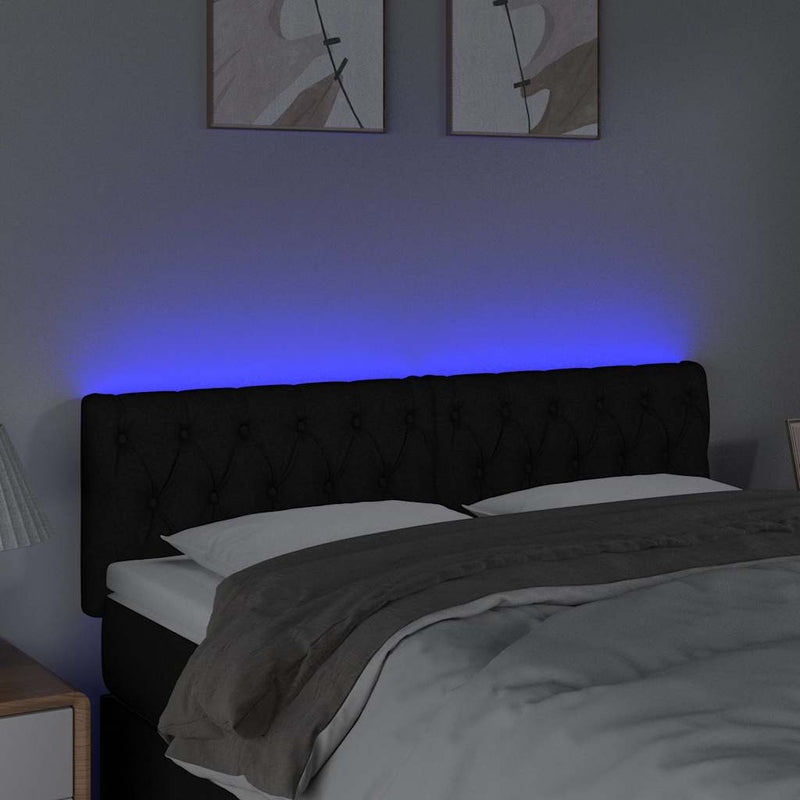 Tăblie de pat cu LED, negru, 144x7x78/88 cm, textil