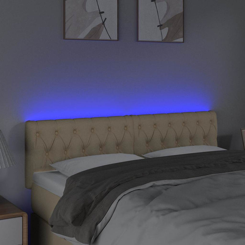 Tăblie de pat cu LED, crem, 144x7x78/88 cm, textil