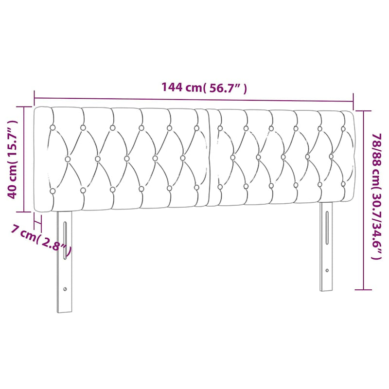 Tăblie de pat cu LED, crem, 144x7x78/88 cm, textil
