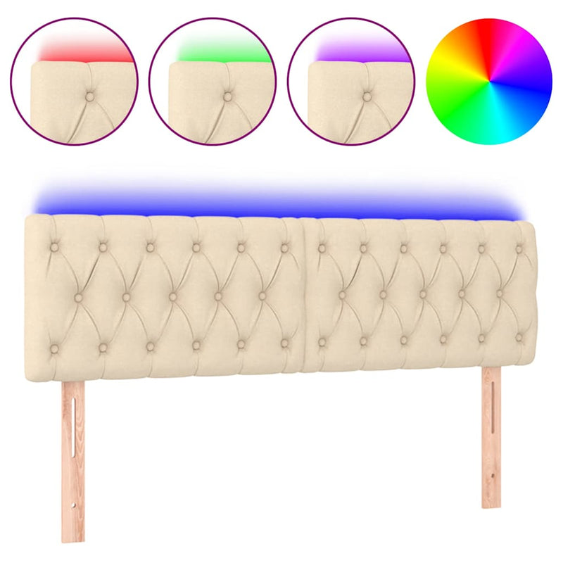 Tăblie de pat cu LED, crem, 160x7x78/88 cm, textil