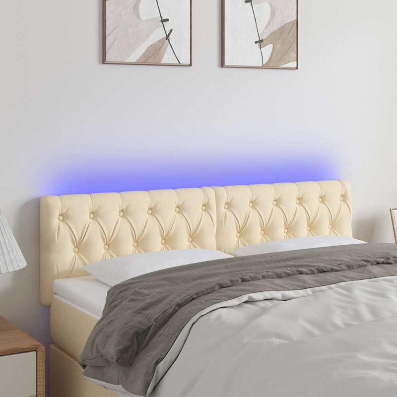 Tăblie de pat cu LED, crem, 160x7x78/88 cm, textil