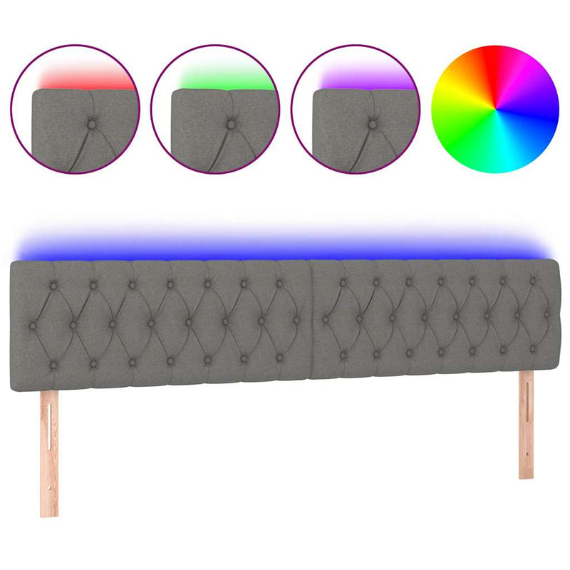Tăblie de pat cu LED, gri închis, 180x7x78/88 cm, textil