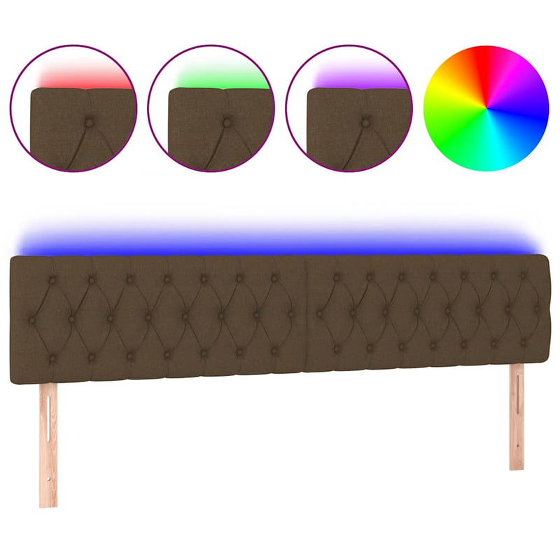 Tăblie de pat cu LED, maro închis, 180x7x78/88 cm, textil