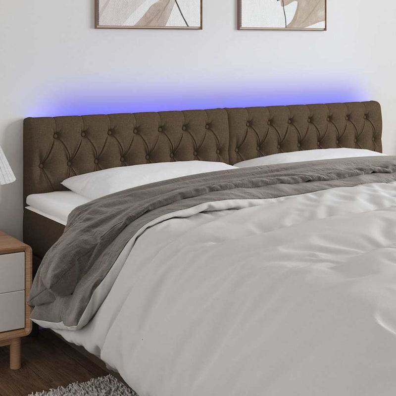 Tăblie de pat cu LED, maro închis, 180x7x78/88 cm, textil