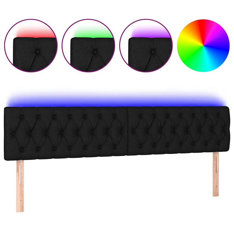 Tăblie de pat cu LED, negru, 200x7x78/88 cm, textil