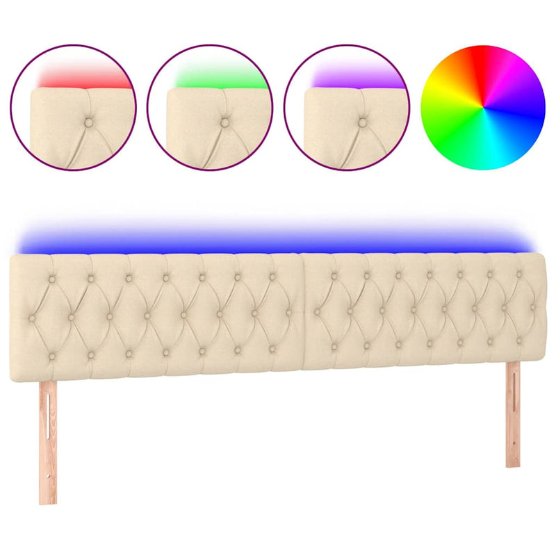 Tăblie de pat cu LED, crem, 200x7x78/88 cm, textil