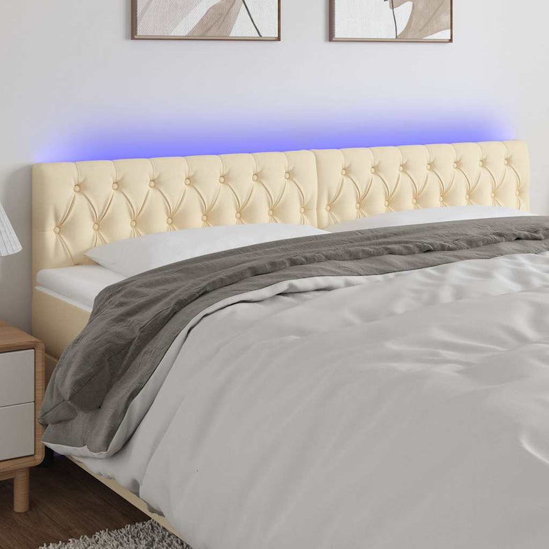 Tăblie de pat cu LED, crem, 200x7x78/88 cm, textil