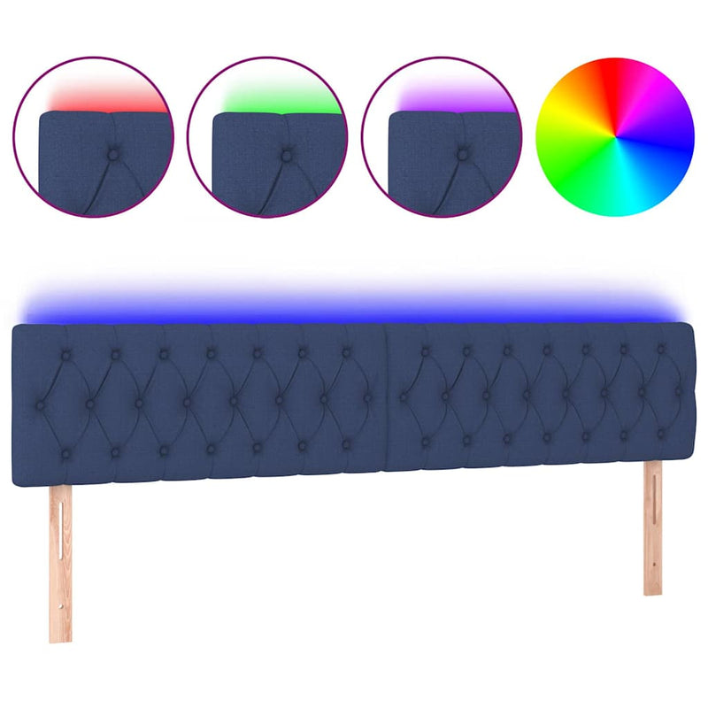 Tăblie de pat cu LED, albastru, 200x7x78/88 cm, textil