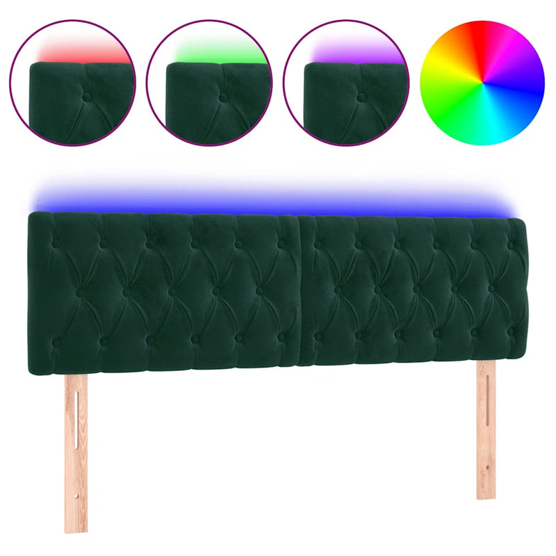 Tăblie de pat cu LED, verde închis, 144x7x78/88 cm, catifea