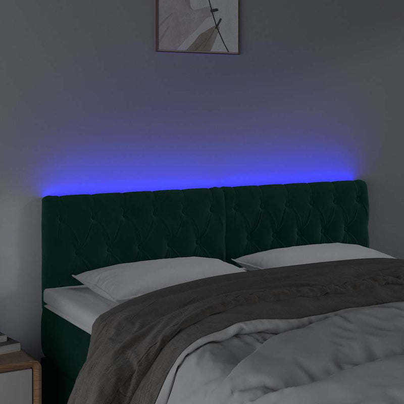 Tăblie de pat cu LED, verde închis, 144x7x78/88 cm, catifea