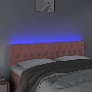 Tăblie de pat cu LED, roz, 144x7x78/88 cm, catifea
