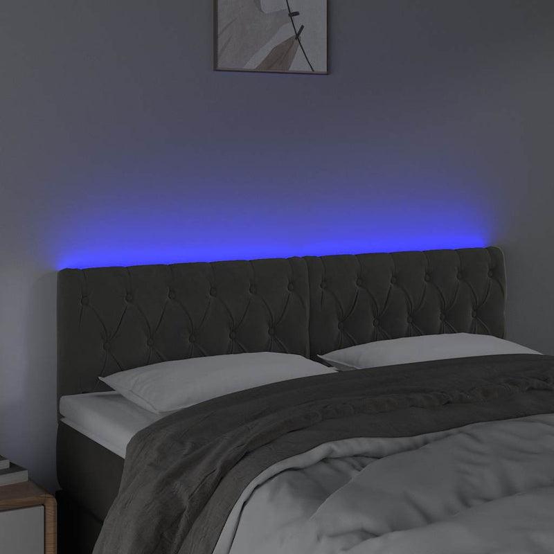 Tăblie de pat cu LED, gri închis, 160x7x78/88 cm, catifea