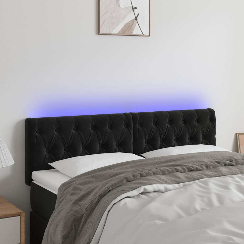 Tăblie de pat cu LED, negru, 160x7x78/88 cm, catifea