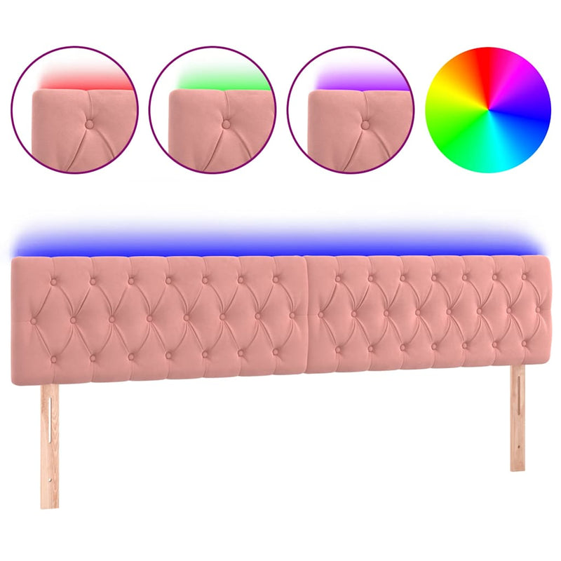 Tăblie de pat cu LED, roz, 180x7x78/88 cm, catifea
