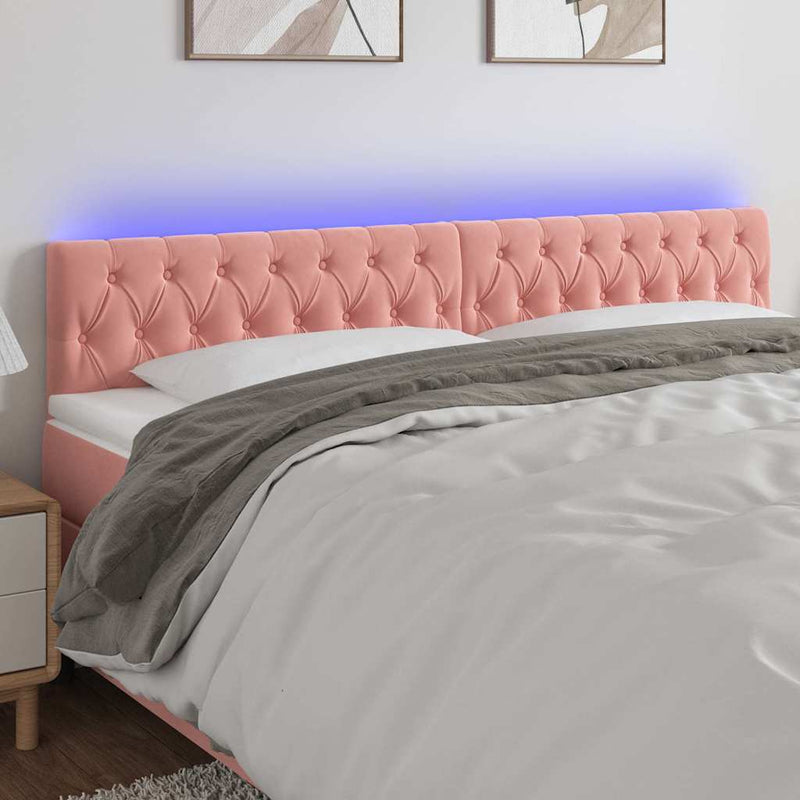 Tăblie de pat cu LED, roz, 180x7x78/88 cm, catifea