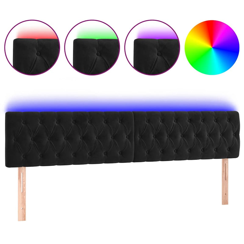 Tăblie de pat cu LED, negru, 200x7x78/88 cm, catifea