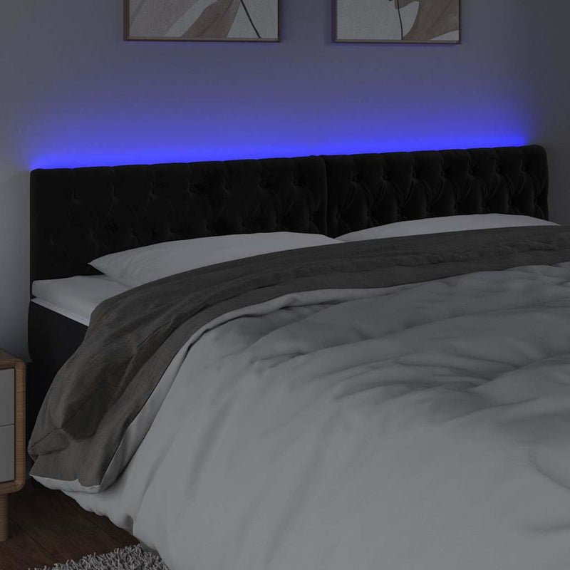 Tăblie de pat cu LED, negru, 200x7x78/88 cm, catifea