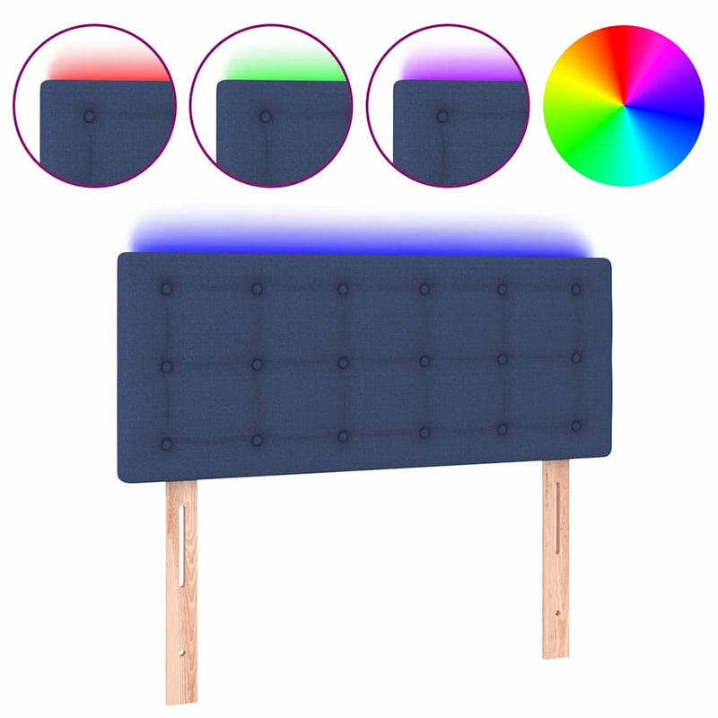 Tăblie de pat cu LED, albastru, 80x5x78/88 cm, textil