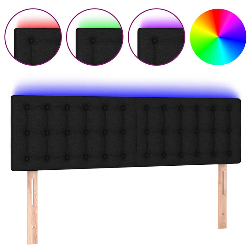 Tăblie de pat cu LED, negru, 144x5x78/88 cm, textil