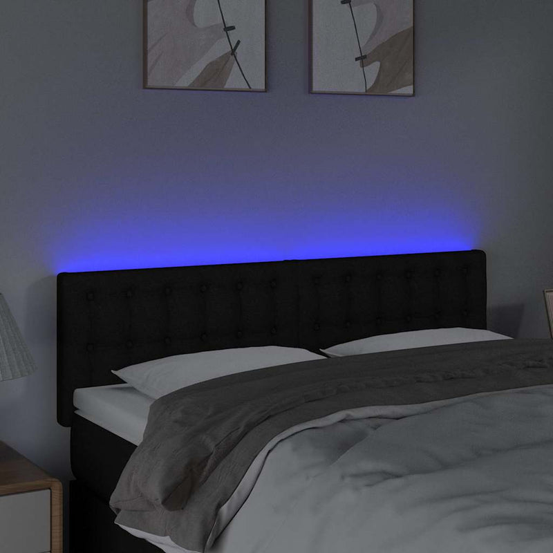 Tăblie de pat cu LED, negru, 144x5x78/88 cm, textil