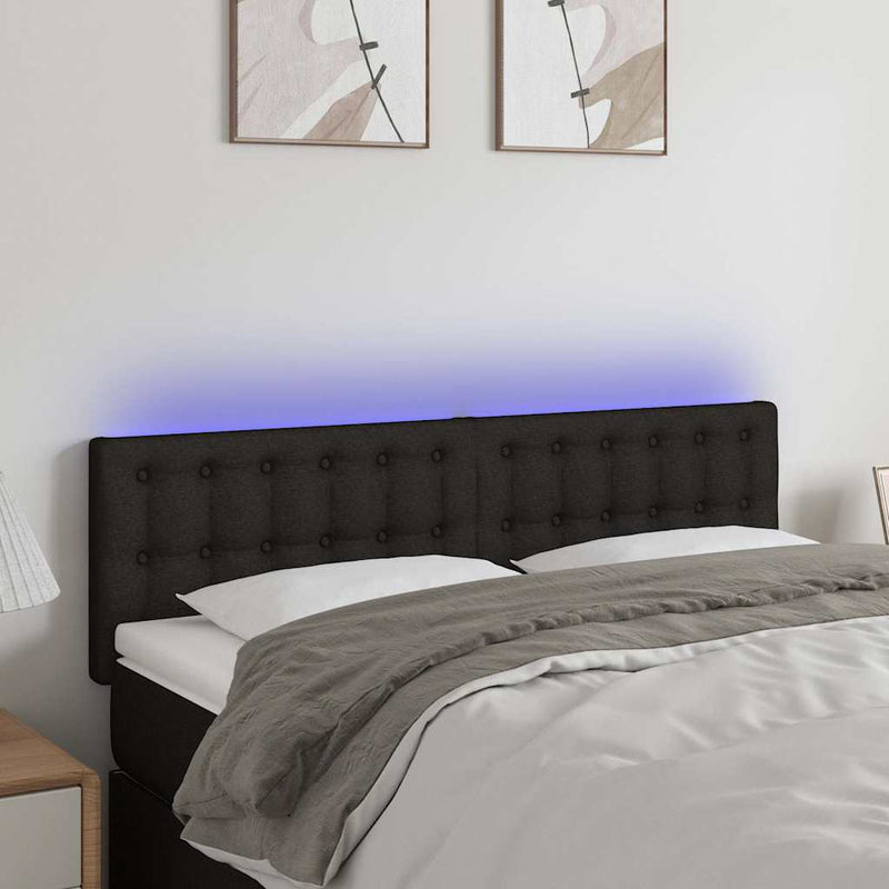 Tăblie de pat cu LED, negru, 144x5x78/88 cm, textil