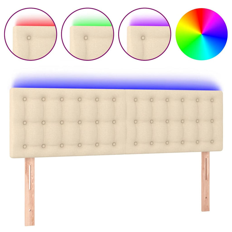 Tăblie de pat cu LED, crem, 144x5x78/88 cm, textil