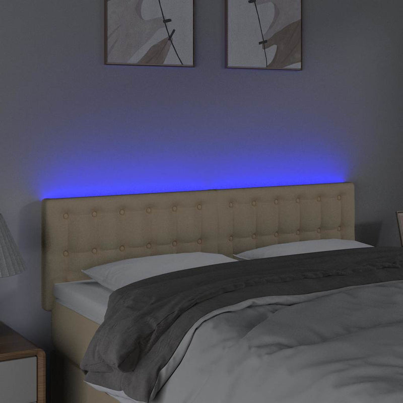 Tăblie de pat cu LED, crem, 144x5x78/88 cm, textil