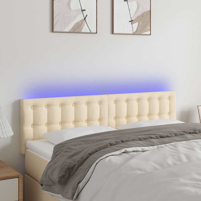 Tăblie de pat cu LED, crem, 144x5x78/88 cm, textil