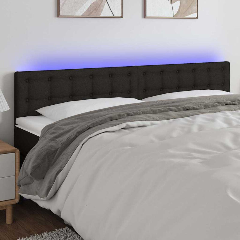 Tăblie de pat cu LED, negru, 160x5x78/88 cm, textil