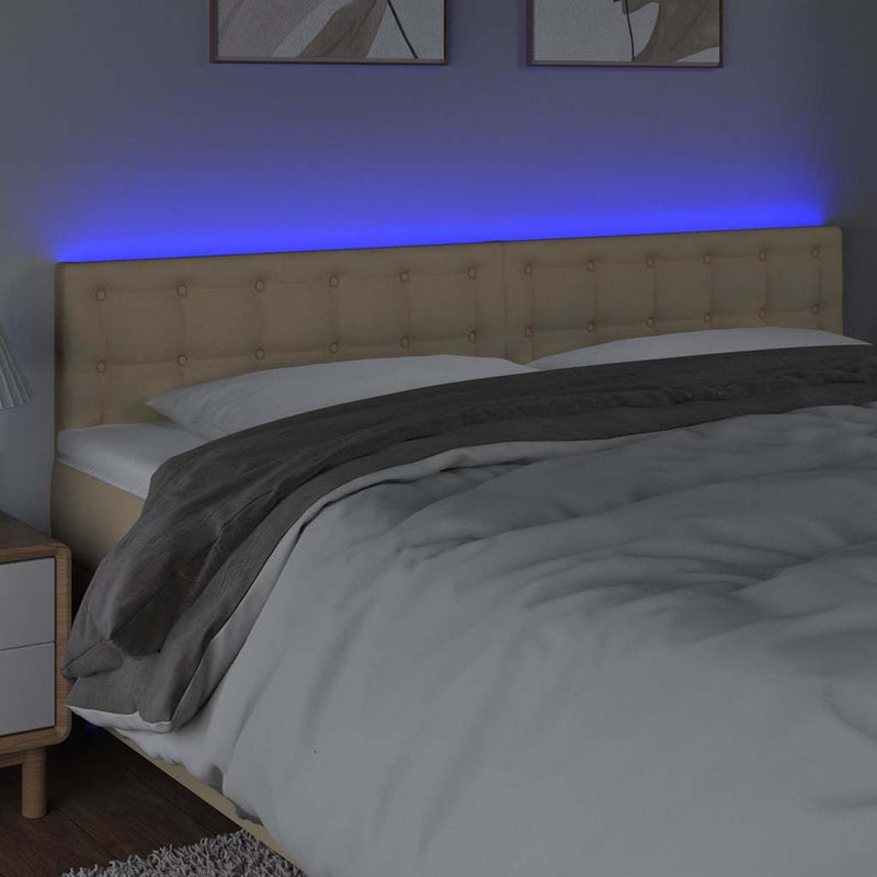 Tăblie de pat cu LED, crem, 160x5x78/88 cm, textil