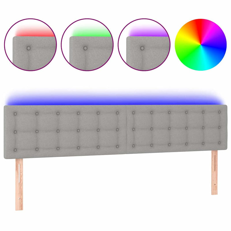 Tăblie de pat cu LED, gri deschis, 200x5x78/88 cm, textil