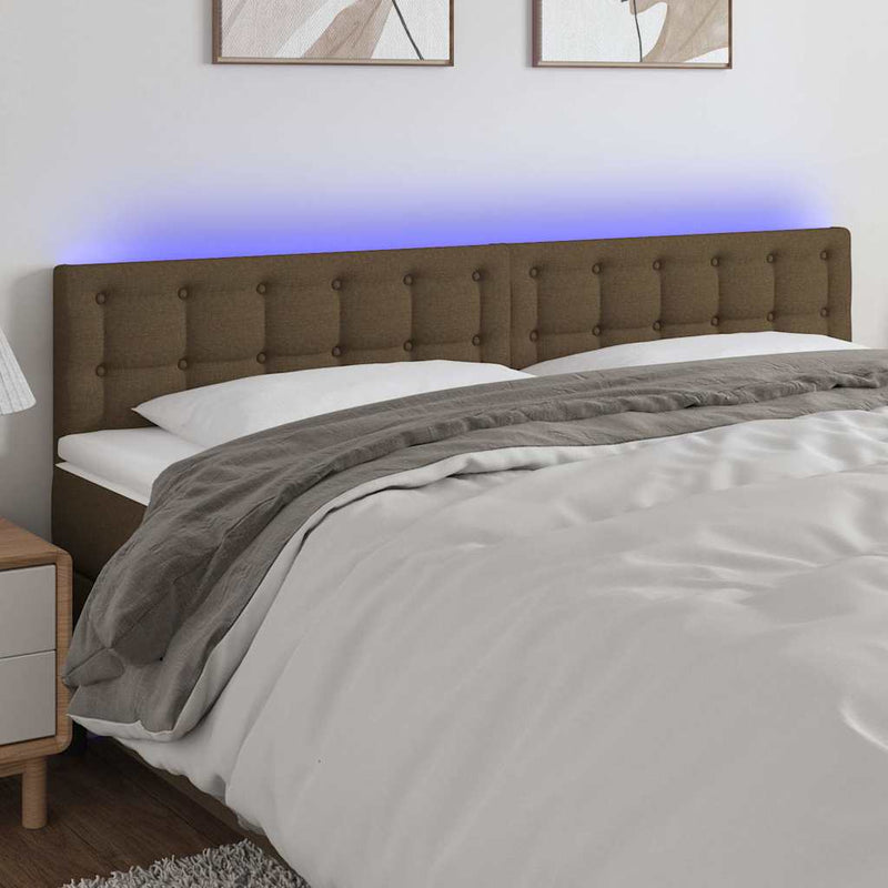 Tăblie de pat cu LED, maro închis, 200x5x78/88 cm, textil