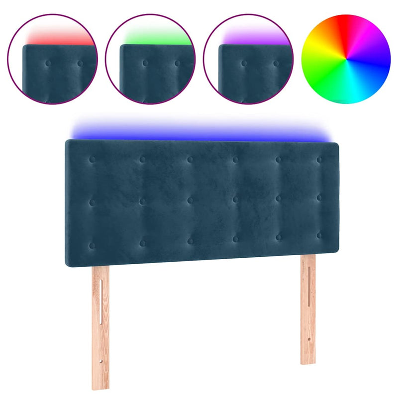 Tăblie de pat cu LED, albastru închis, 80x5x78/88 cm, catifea