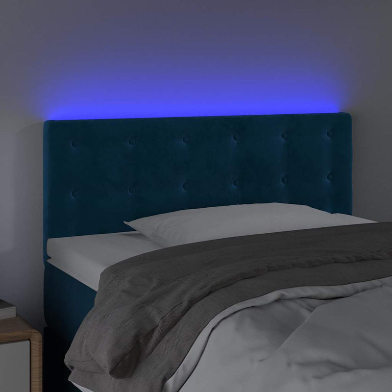 Tăblie de pat cu LED, albastru închis, 80x5x78/88 cm, catifea