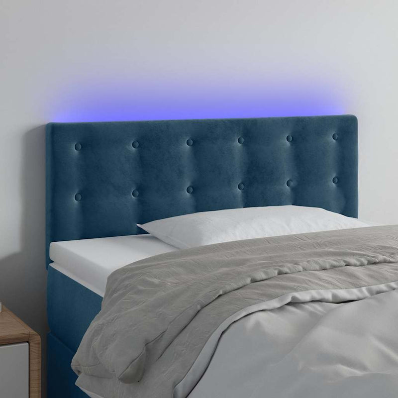 Tăblie de pat cu LED, albastru închis, 80x5x78/88 cm, catifea