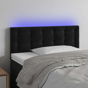 Tăblie de pat cu LED, negru, 90x5x78/88 cm, catifea