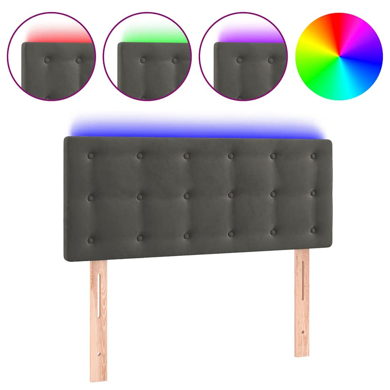 Tăblie de pat cu LED, gri închis, 100x5x78/88 cm, catifea