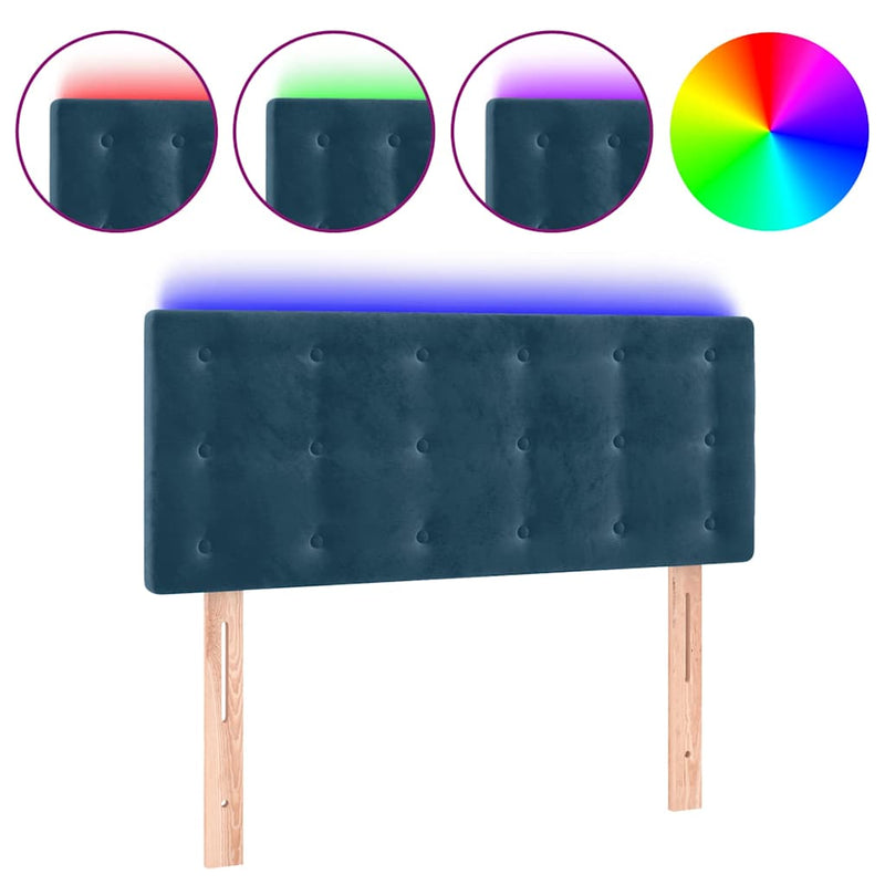 Tăblie de pat cu LED, albastru închis, 100x5x78/88 cm, catifea