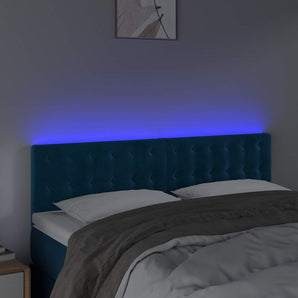 Tăblie de pat cu LED, albastru închis, 144x5x78/88 cm, catifea