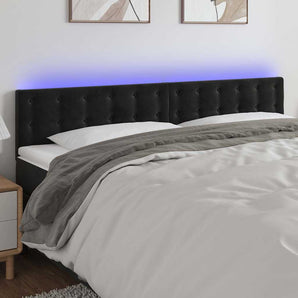 Tăblie de pat cu LED, negru, 160x5x78/88 cm, catifea