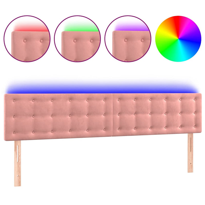 Tăblie de pat cu LED, roz, 180x5x78/88 cm, catifea