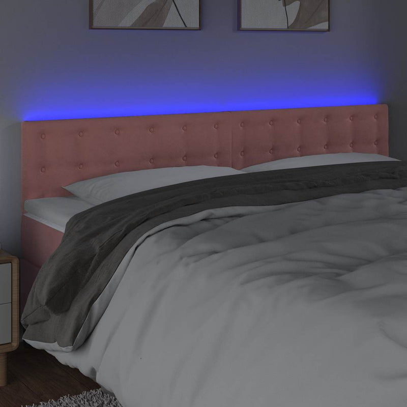 Tăblie de pat cu LED, roz, 180x5x78/88 cm, catifea