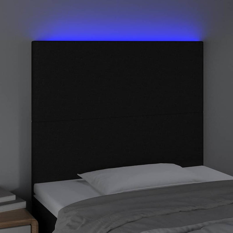 Tăblie de pat cu LED, negru, 80x5x118/128 cm, textil