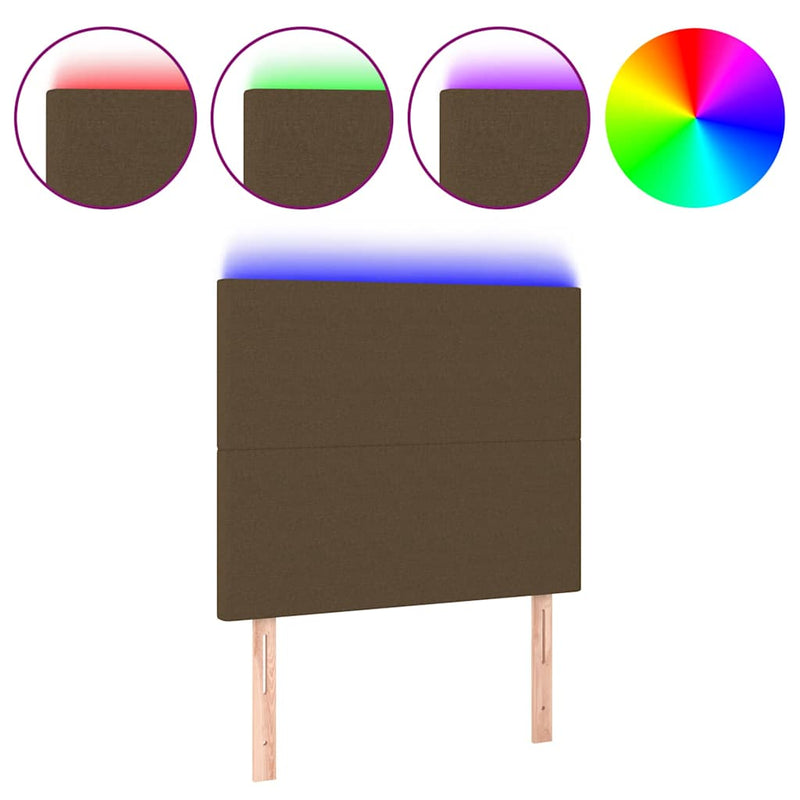 Tăblie de pat cu LED, maro închis, 80x5x118/128 cm, textil
