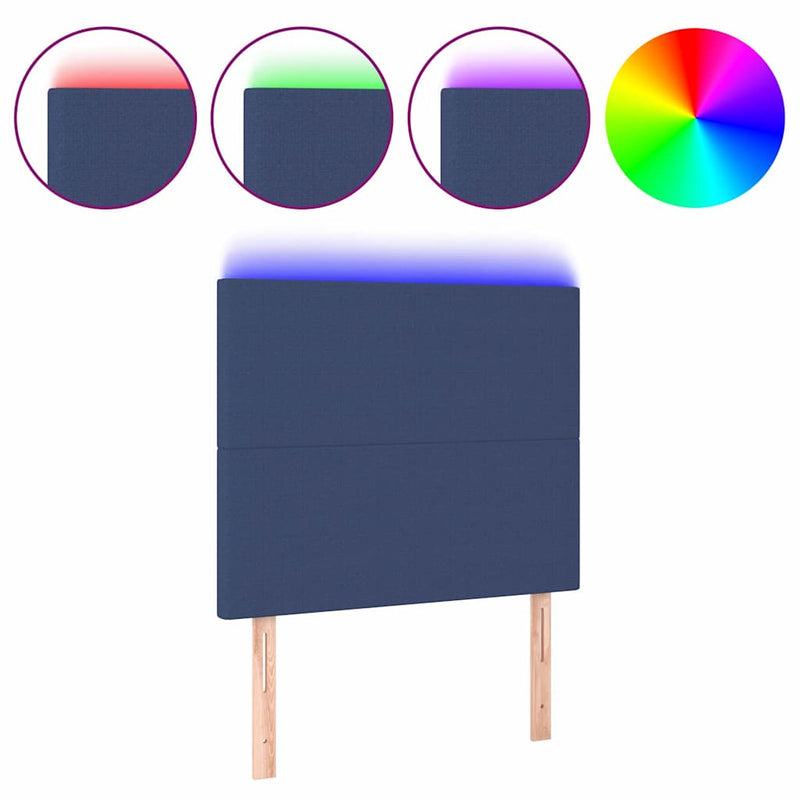 Tăblie de pat cu LED, albastru, 80x5x118/128 cm, textil