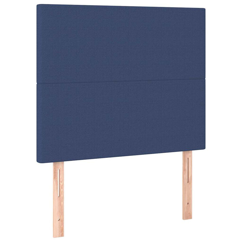 Tăblie de pat cu LED, albastru, 80x5x118/128 cm, textil