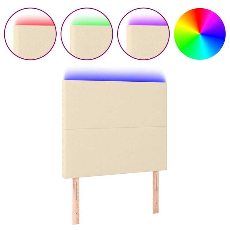 Tăblie de pat cu LED, crem, 90x5x118/128 cm, textil