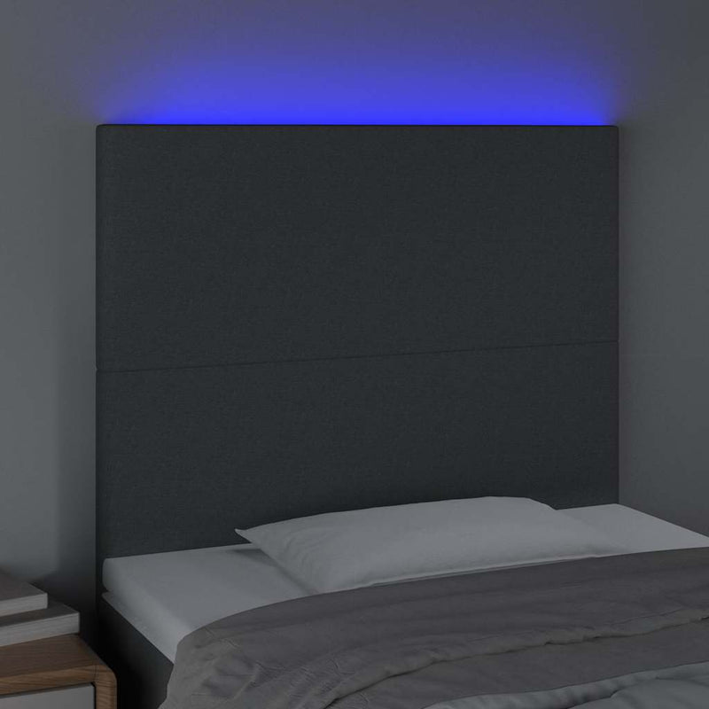 Tăblie de pat cu LED, gri închis, 100x5x118/128 cm, textil